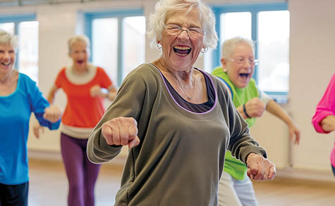 A group of older women are dancing in a room. AI generated content